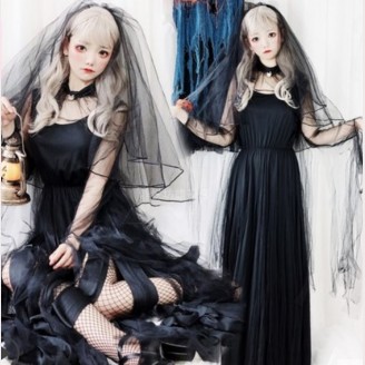 Halloween Ghost Bride Lolita Dress + Choker + Veil Set (JYF12)
